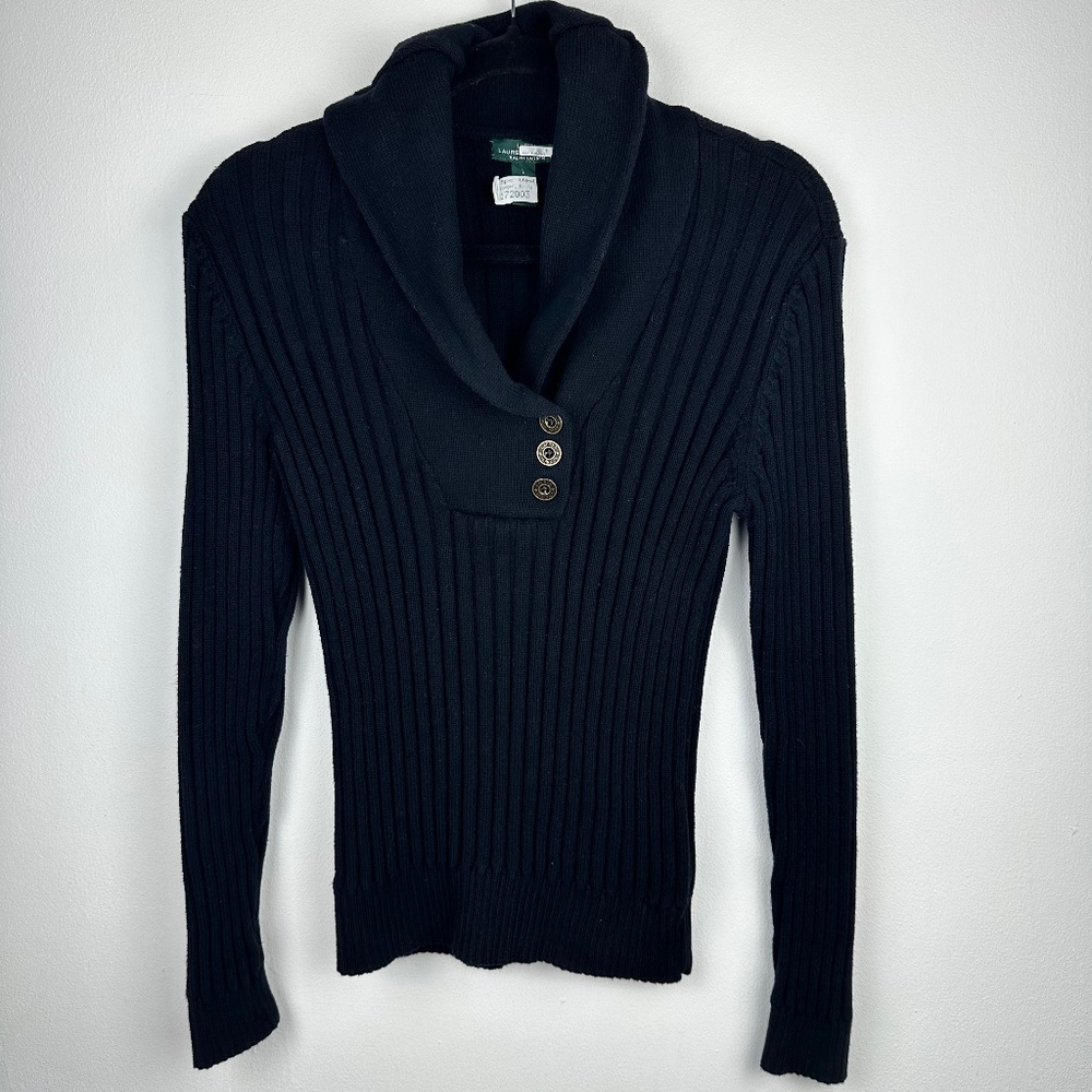 LRL LAUREN JEANS SHAWL NECK RIBBED SWEATER